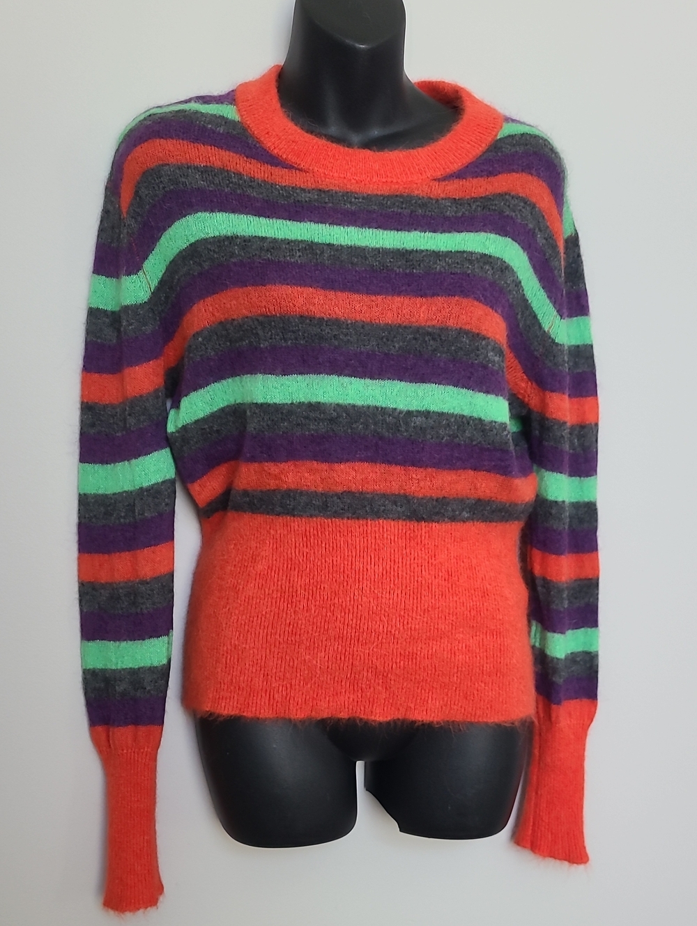 Zara Wool Alpaca Blend Stripped Sweater Medium Orange Green Purple Gray
